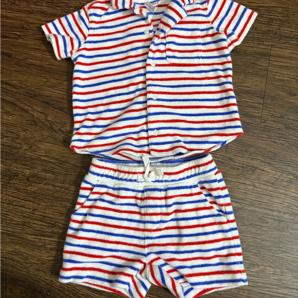 Janie + Jack Striped Red and Blue Terry Cloth Set